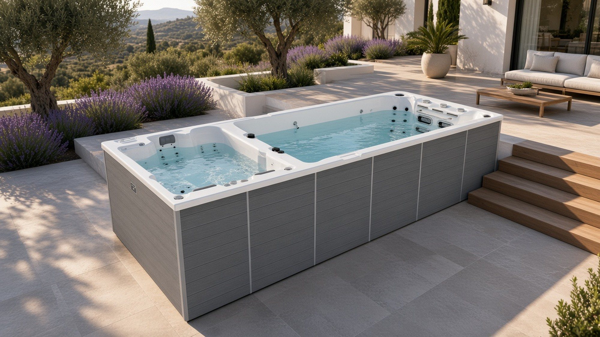 INFINITAS SP1300 swim spa outdoors