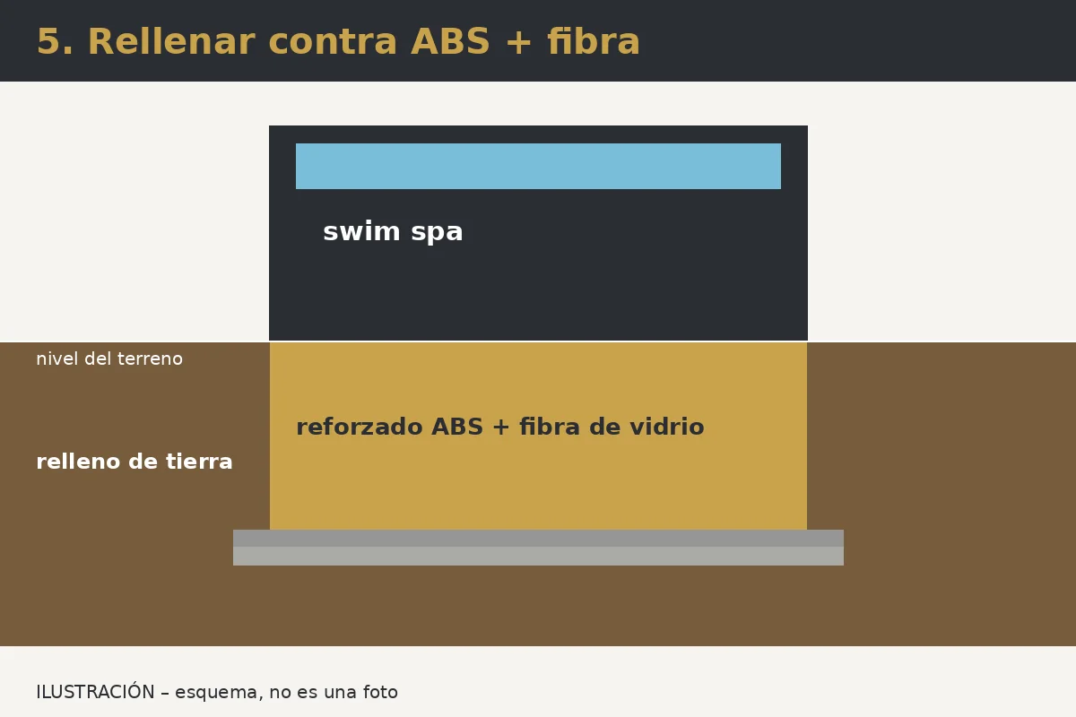 Ilustración: Paso 5 – Relleno contra el refuerzo de ABS y PRFV