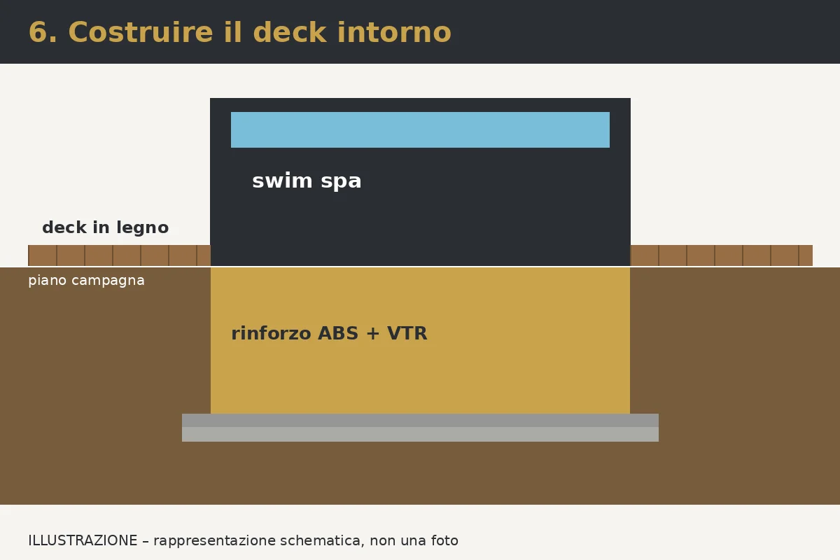 Illustrazione: Passo 6 – Deck, superficie e finiture
