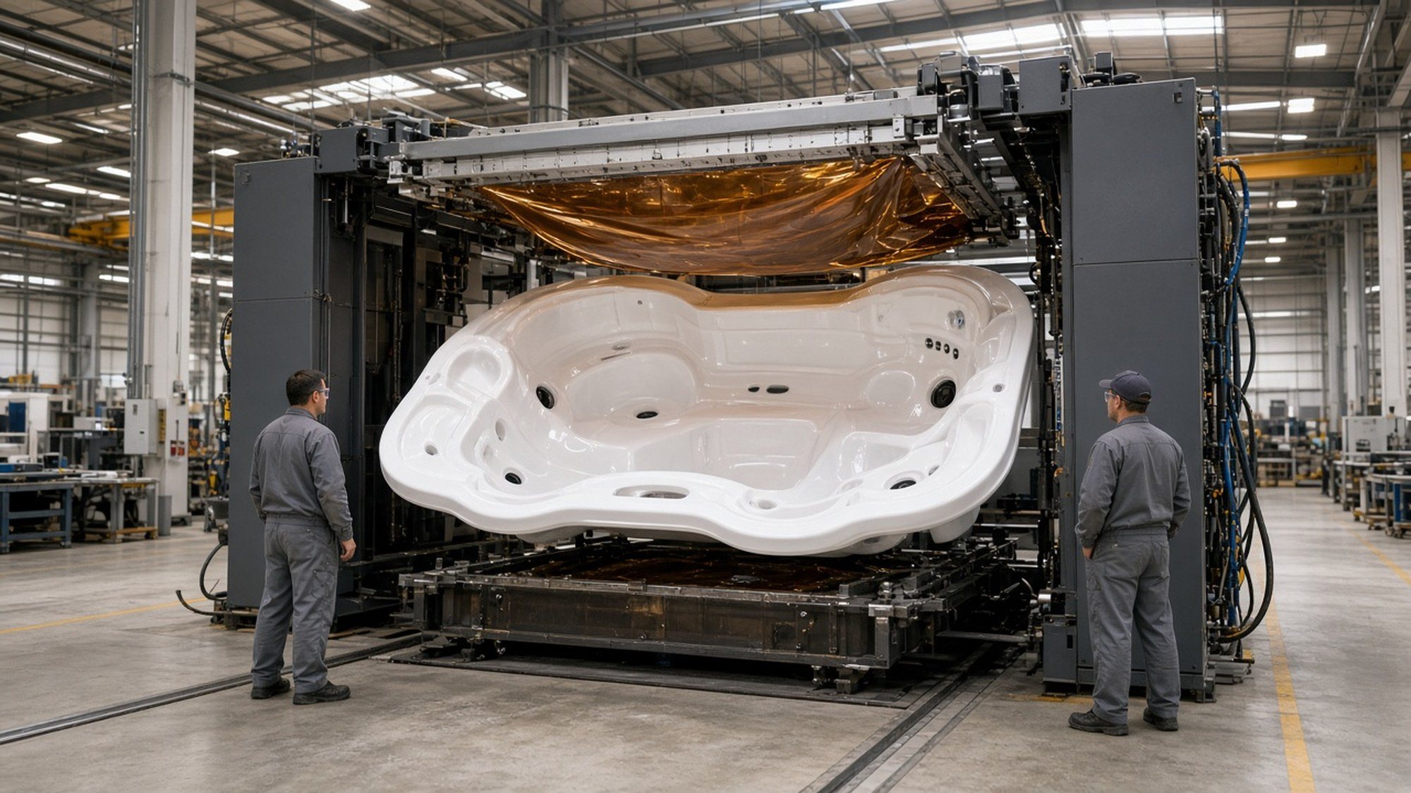 Tiefziehen einer Acrylwanne in der Whirlpool-Produktion